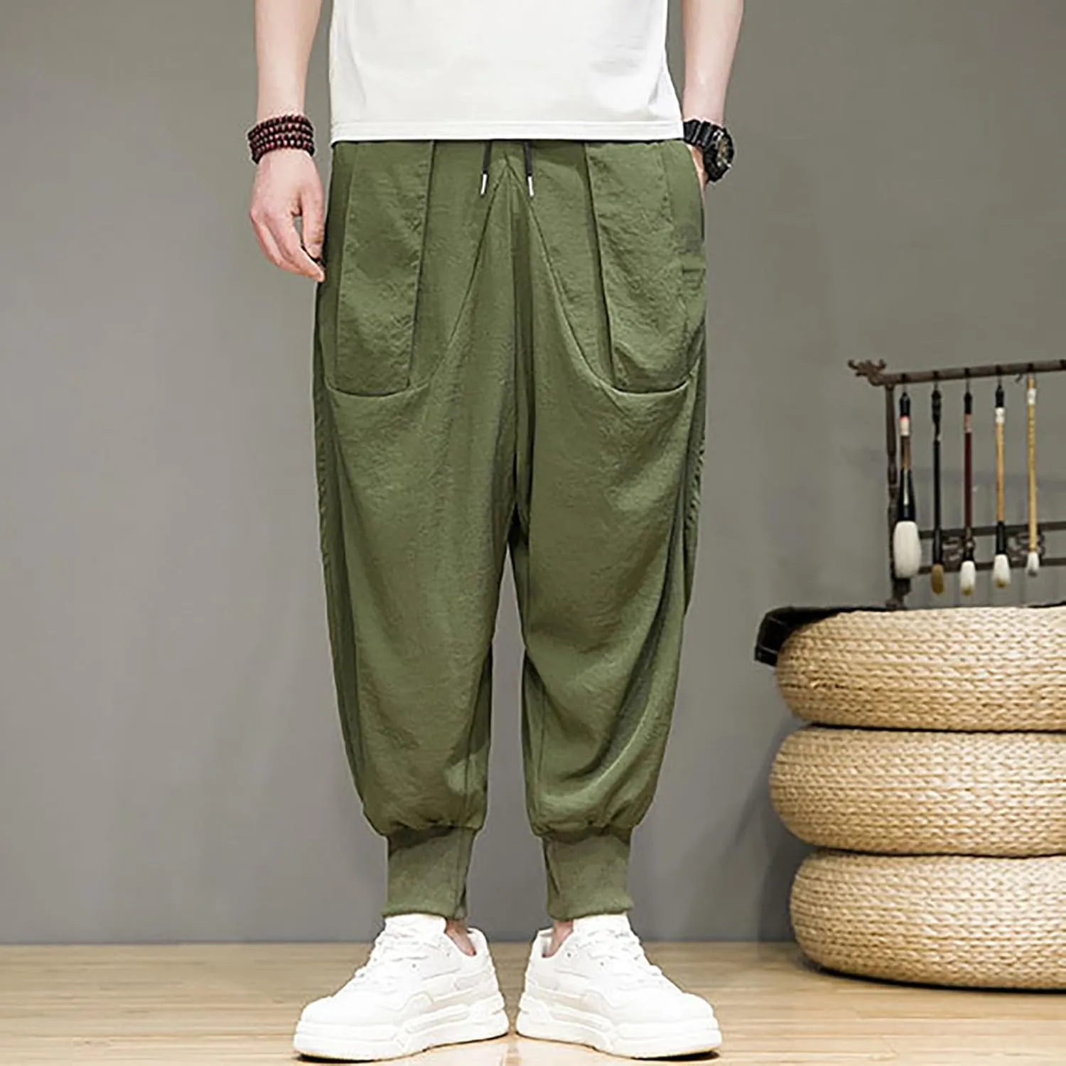 Mens 2023 Casual Harem Pant Loose Hippie Boho Aladdin Yoga Pant Casual Baggy Drawstring Hippie Boho Aladdin Harem Pant