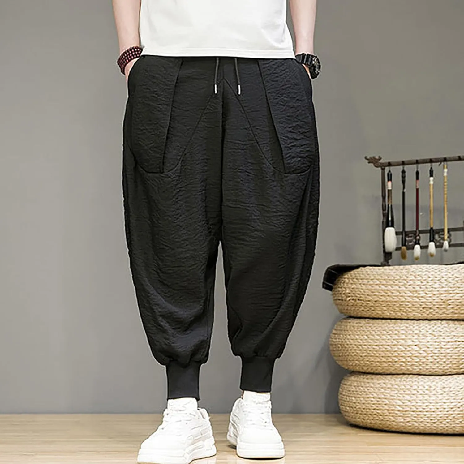 Mens 2023 Casual Harem Pant Loose Hippie Boho Aladdin Yoga Pant Casual Baggy Drawstring Hippie Boho Aladdin Harem Pant