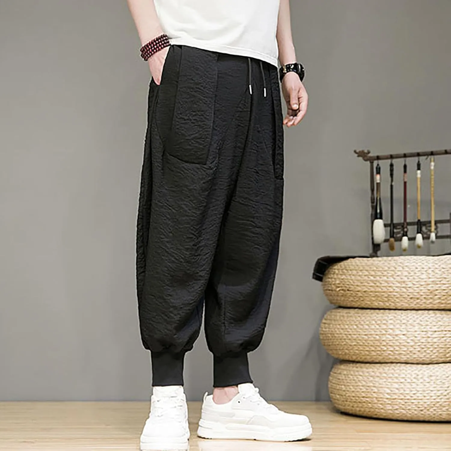 Mens 2023 Casual Harem Pant Loose Hippie Boho Aladdin Yoga Pant Casual Baggy Drawstring Hippie Boho Aladdin Harem Pant