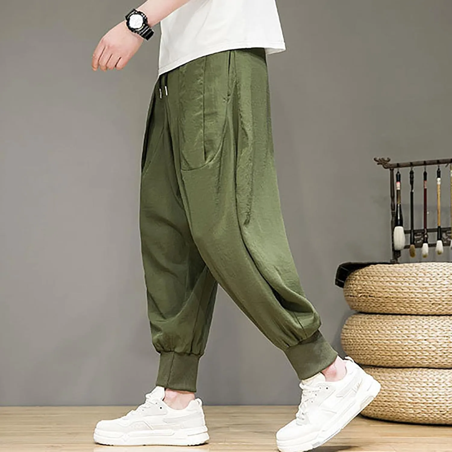 Mens 2023 Casual Harem Pant Loose Hippie Boho Aladdin Yoga Pant Casual Baggy Drawstring Hippie Boho Aladdin Harem Pant