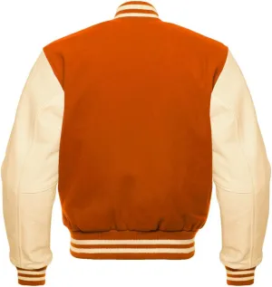 Men's Baseball Letterman Bomber Wool & Geniune Cream Leather Sleeves Varsity Jacket