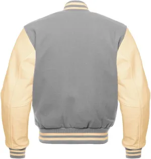 Men's Baseball Letterman Bomber Wool & Geniune Cream Leather Sleeves Varsity Jacket