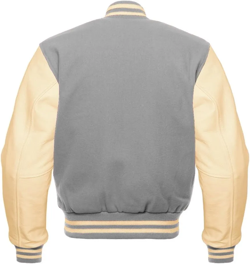 Men's Baseball Letterman Bomber Wool & Geniune Cream Leather Sleeves Varsity Jacket