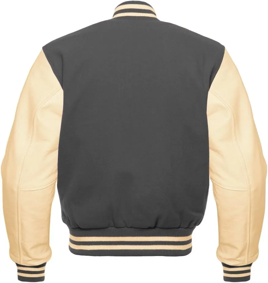 Men's Baseball Letterman Bomber Wool & Geniune Cream Leather Sleeves Varsity Jacket