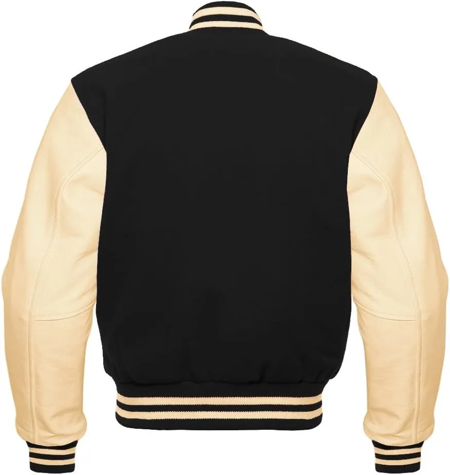 Men's Baseball Letterman Bomber Wool & Geniune Cream Leather Sleeves Varsity Jacket