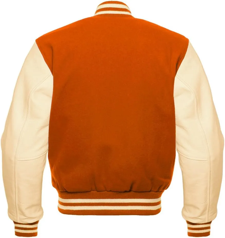 Men's Baseball Letterman Bomber Wool & Geniune Cream Leather Sleeves Varsity Jacket