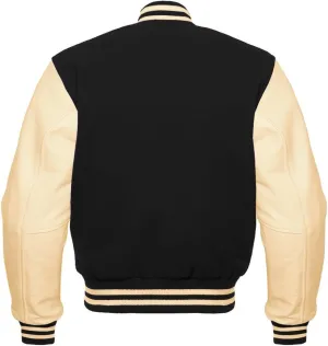Men's Baseball Letterman Bomber Wool & Geniune Cream Leather Sleeves Varsity Jacket