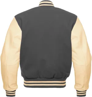 Men's Baseball Letterman Bomber Wool & Geniune Cream Leather Sleeves Varsity Jacket