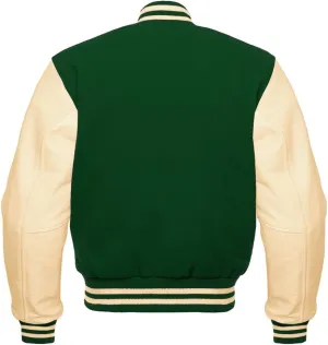 Men's Baseball Letterman Bomber Wool & Geniune Cream Leather Sleeves Varsity Jacket