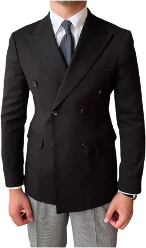 Men's Double-Breasted Blazer Daily Slim Solid Color Office Formal Commuter Suit Jacket