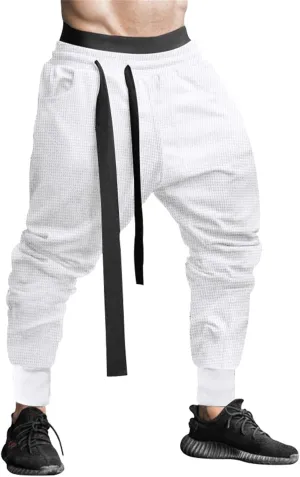 Mens Joggers Sweatpants Drawstring Elastic Waist Baggy Harem Pants Casual Hippie Trendy Fit Lightweight Solid Trousers