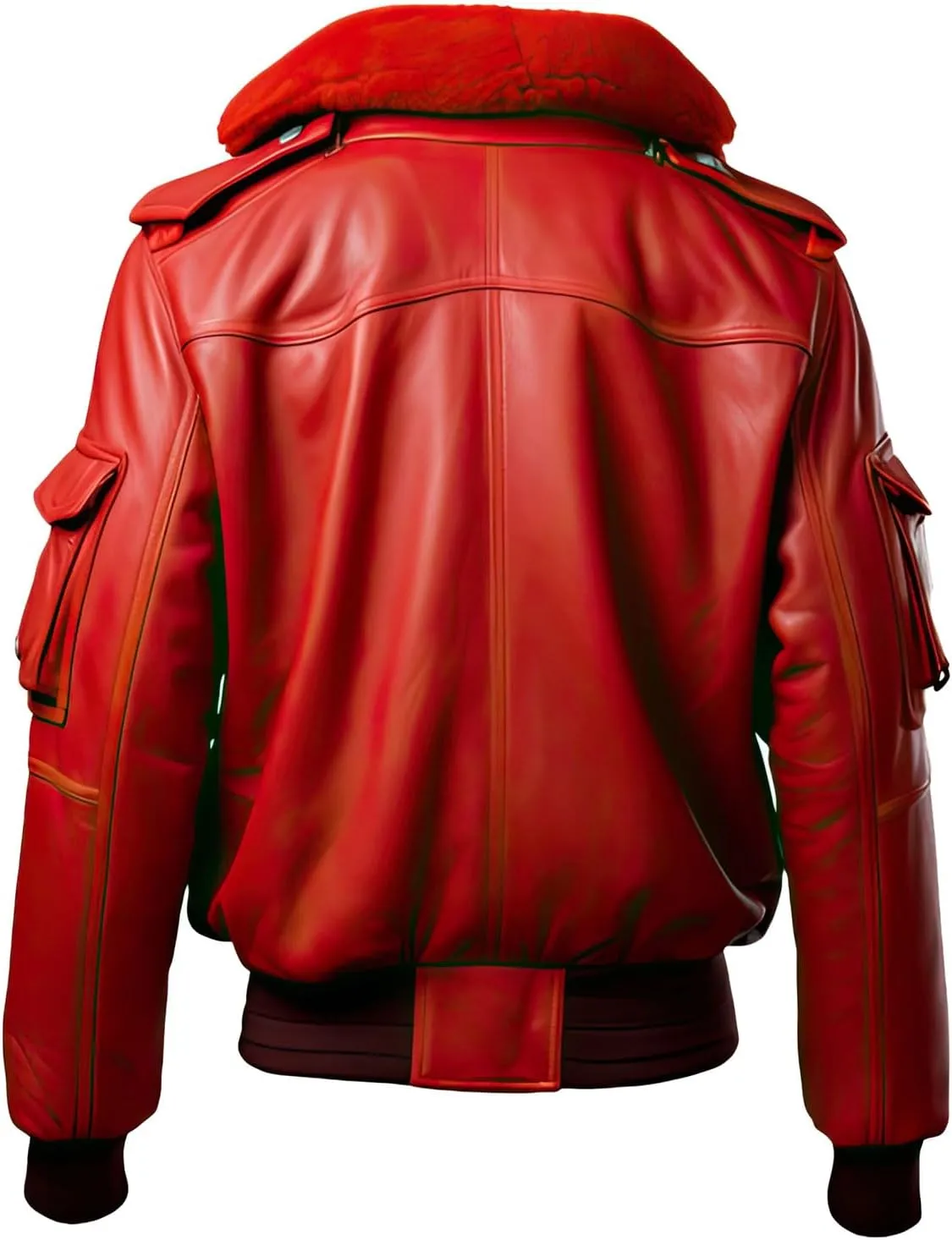 Mens Red Premium Faux Leather Sherpa Shearling Faux Fur Collar Winter Warm Baggy Style Fashionable Bomber Jacket
