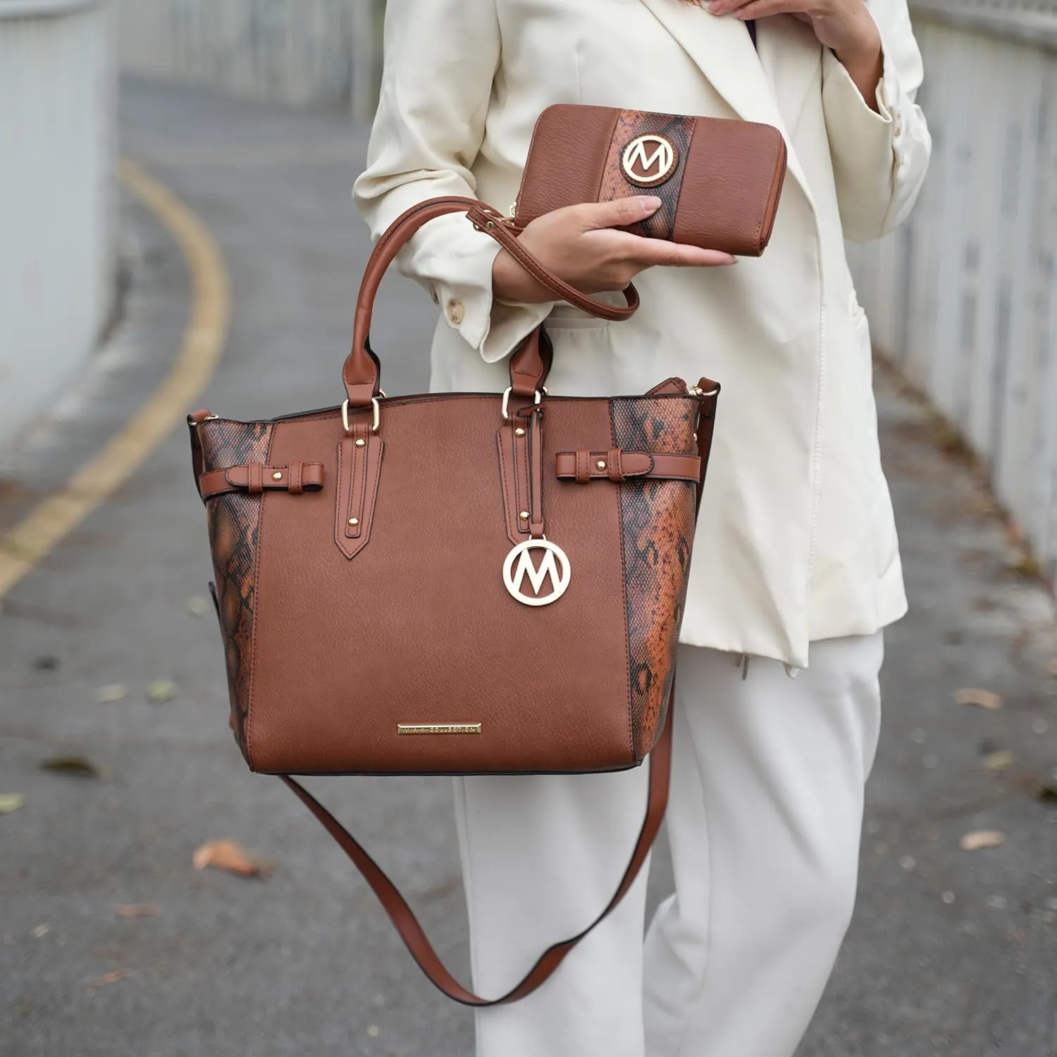 MKF Collection Tote Bag and wallet set, Womens Snake Embossed Crossbody Bag and Wristlet Handbag Purse by Mia K