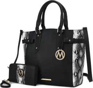 MKF Collection Tote Bag and wallet set, Womens Snake Embossed Crossbody Bag and Wristlet Handbag Purse by Mia K