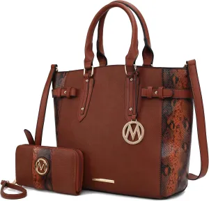 MKF Collection Tote Bag and wallet set, Womens Snake Embossed Crossbody Bag and Wristlet Handbag Purse by Mia K
