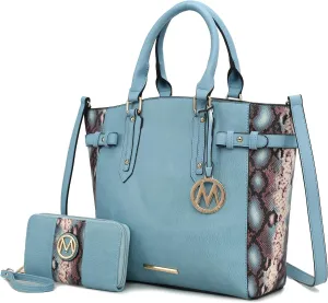 MKF Collection Tote Bag and wallet set, Womens Snake Embossed Crossbody Bag and Wristlet Handbag Purse by Mia K