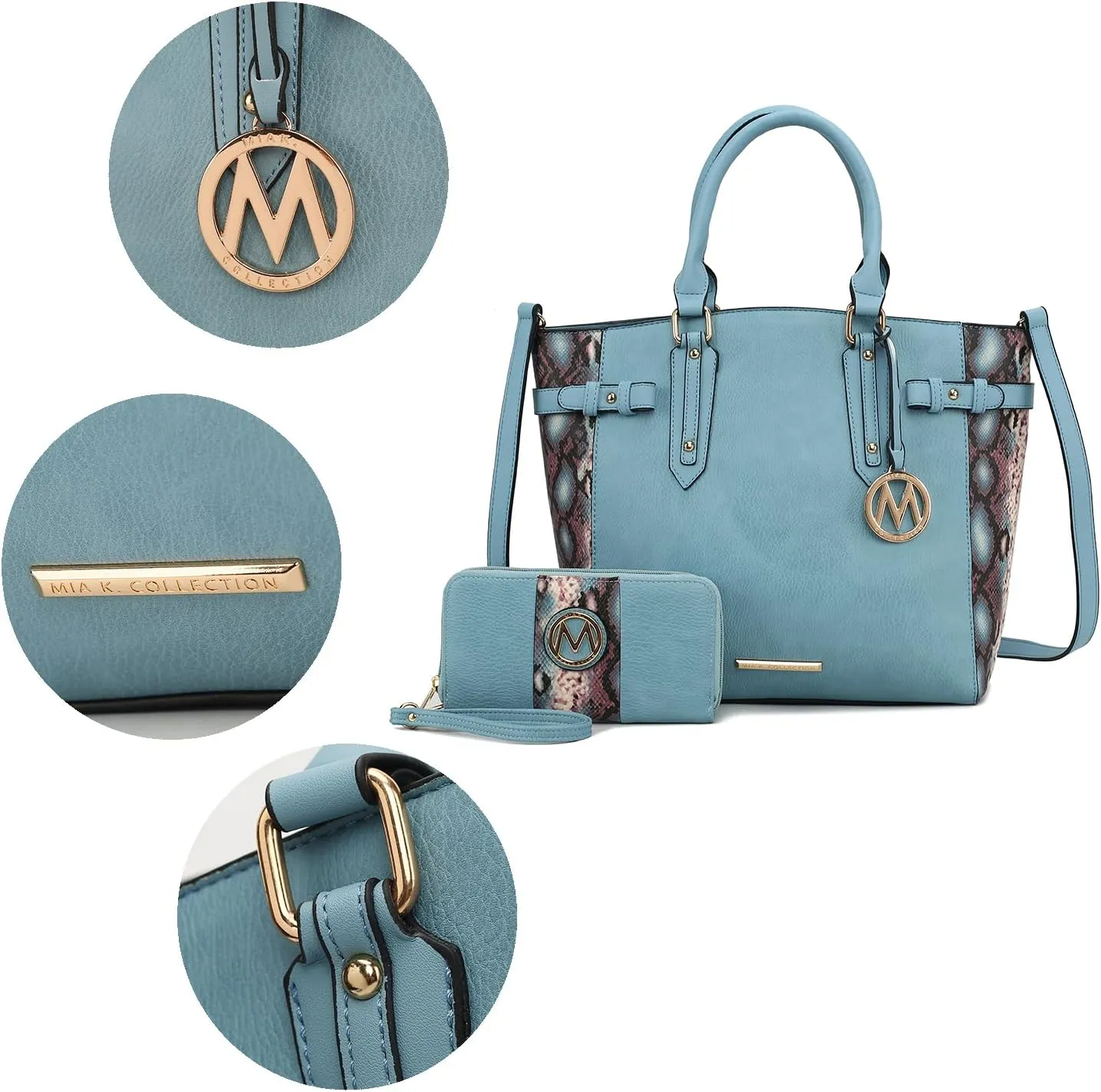 MKF Collection Tote Bag and wallet set, Womens Snake Embossed Crossbody Bag and Wristlet Handbag Purse by Mia K
