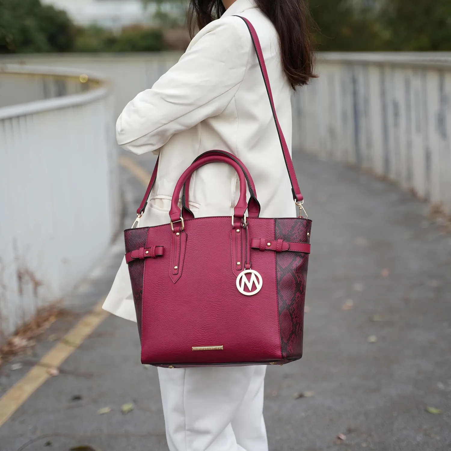 MKF Collection Tote Bag and wallet set, Womens Snake Embossed Crossbody Bag and Wristlet Handbag Purse by Mia K