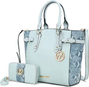 MKF Collection Tote Bag and wallet set, Womens Snake Embossed Crossbody Bag and Wristlet Handbag Purse by Mia K