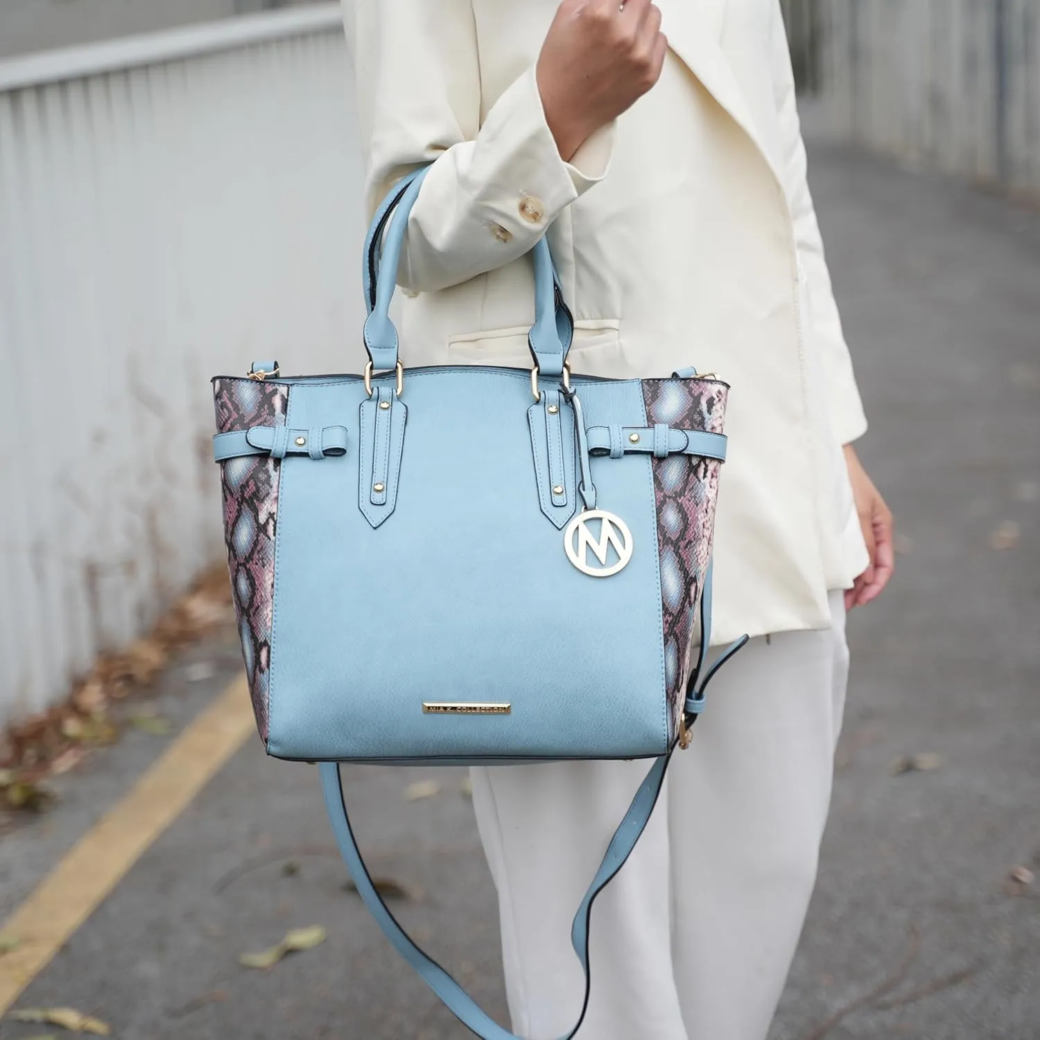 MKF Collection Tote Bag and wallet set, Womens Snake Embossed Crossbody Bag and Wristlet Handbag Purse by Mia K