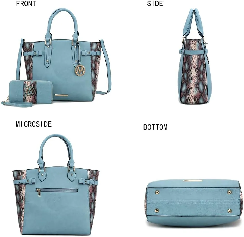MKF Collection Tote Bag and wallet set, Womens Snake Embossed Crossbody Bag and Wristlet Handbag Purse by Mia K