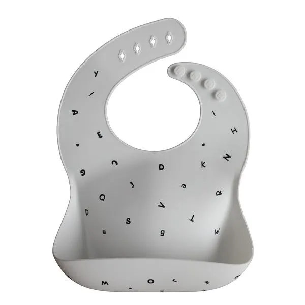 Mushie Silicone Baby Bib - Letters White