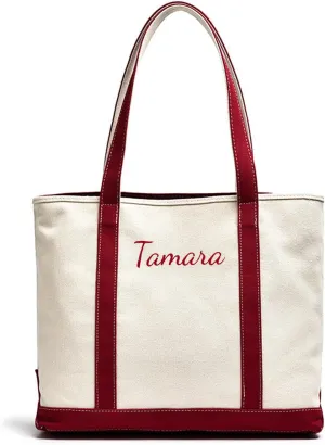 Personalized Women's Tote Bag Embroidered Shopping Bag with Name Reusable Canvas Tote with Zippered Pocket Gift for Mom