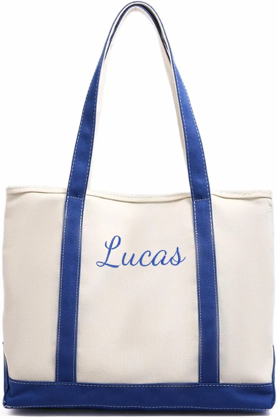 Personalized Women's Tote Bag Embroidered Shopping Bag with Name Reusable Canvas Tote with Zippered Pocket Gift for Mom