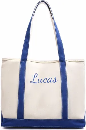 Personalized Women's Tote Bag Embroidered Shopping Bag with Name Reusable Canvas Tote with Zippered Pocket Gift for Mom