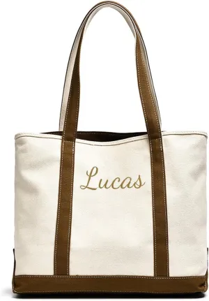 Personalized Women's Tote Bag Embroidered Shopping Bag with Name Reusable Canvas Tote with Zippered Pocket Gift for Mom