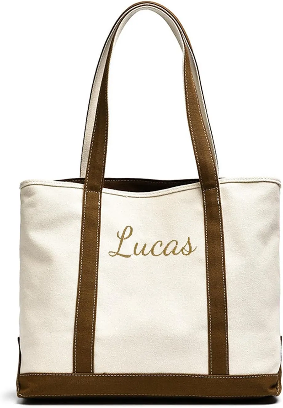 Personalized Women's Tote Bag Embroidered Shopping Bag with Name Reusable Canvas Tote with Zippered Pocket Gift for Mom