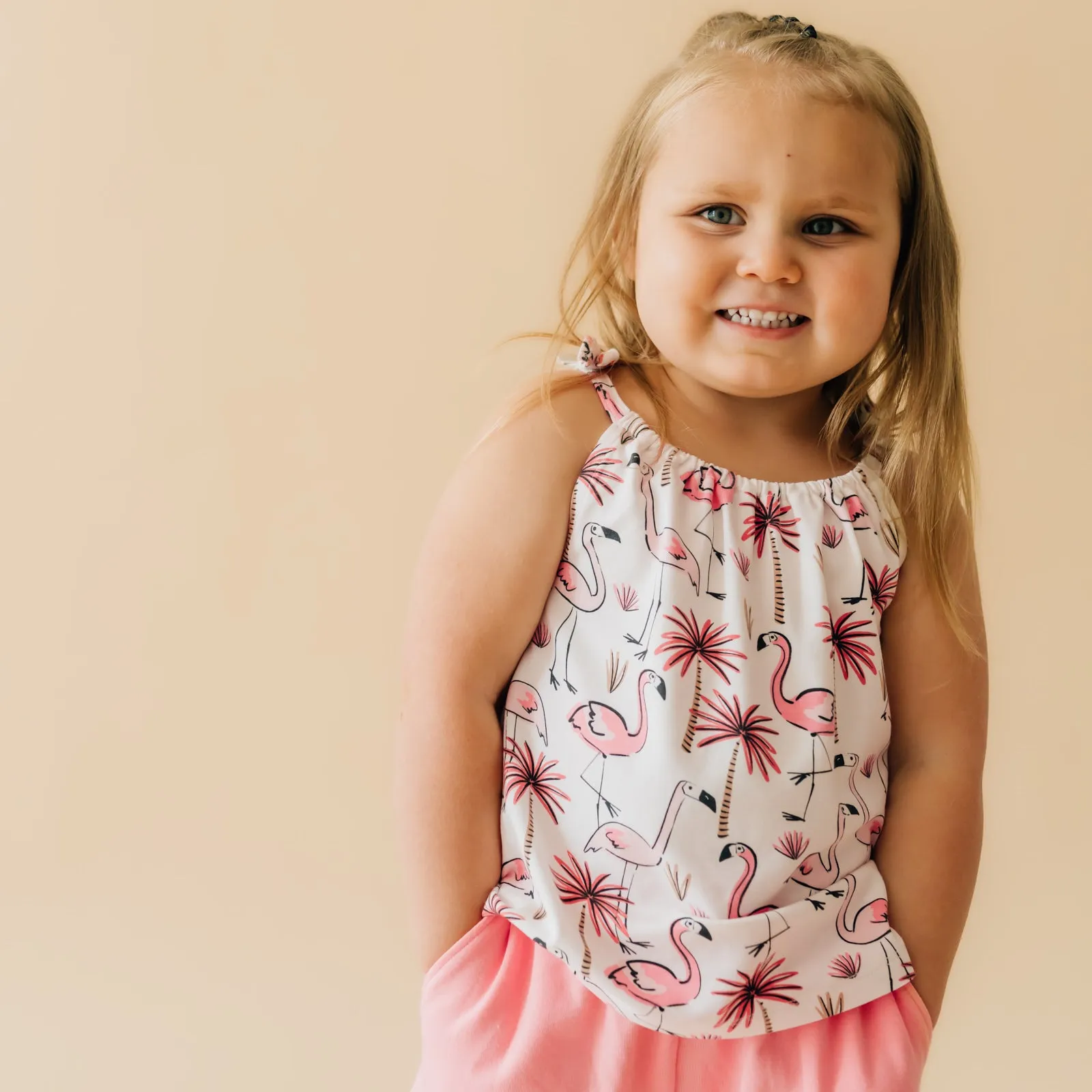 Pink Palms Bow Strap Tank