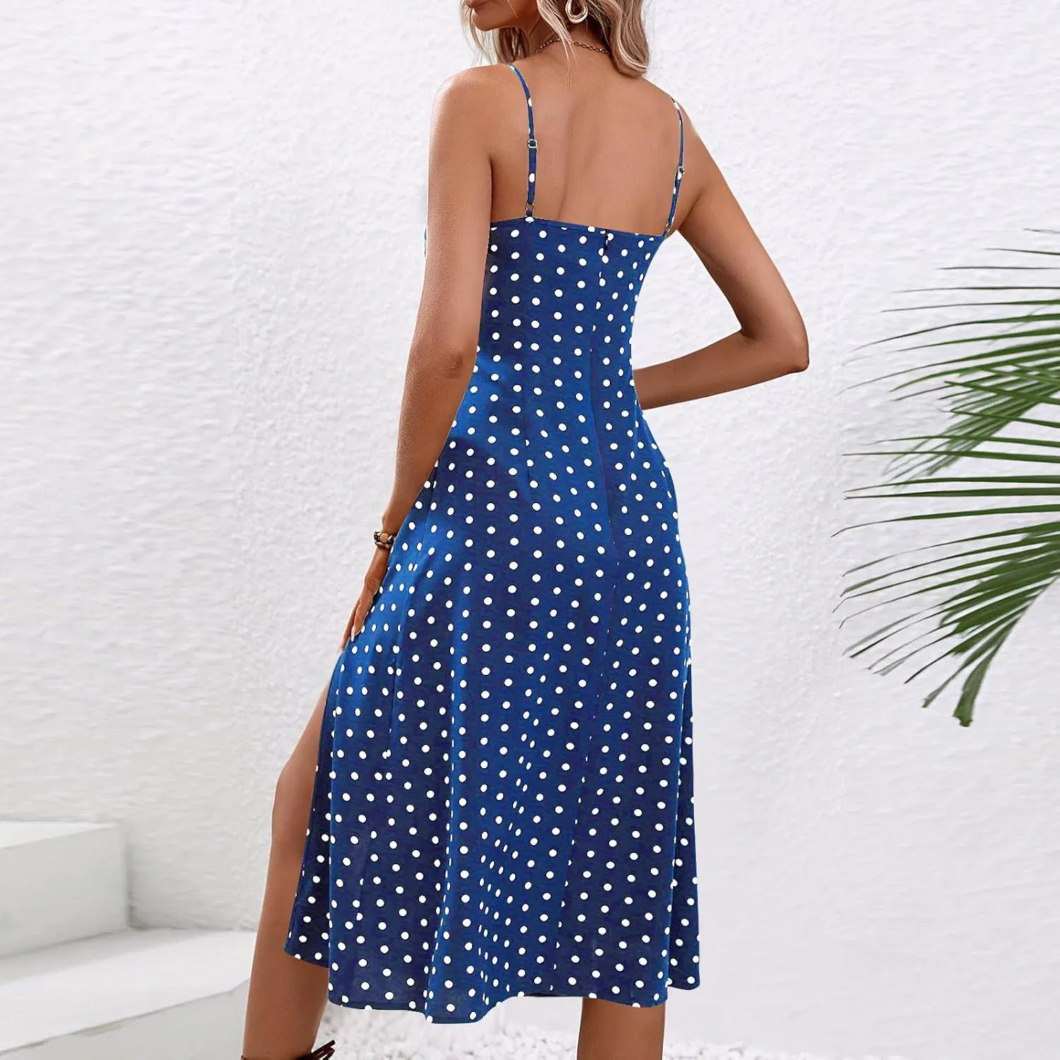 Polka Dot Dress for Women 2025 Summer Spaghetti Straps Split Dresses Sexy High Waist A Line Beach Midi Sundresses