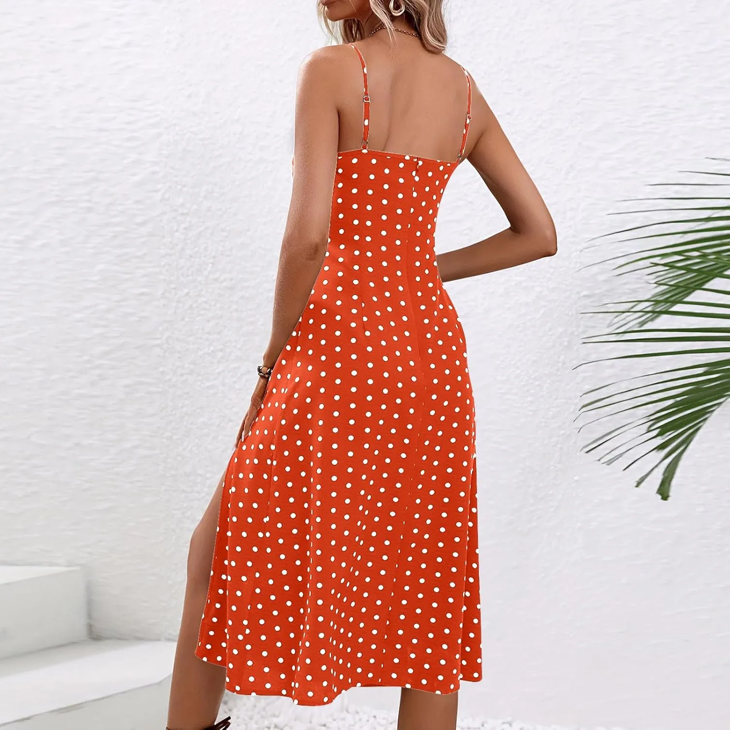 Polka Dot Dress for Women 2025 Summer Spaghetti Straps Split Dresses Sexy High Waist A Line Beach Midi Sundresses