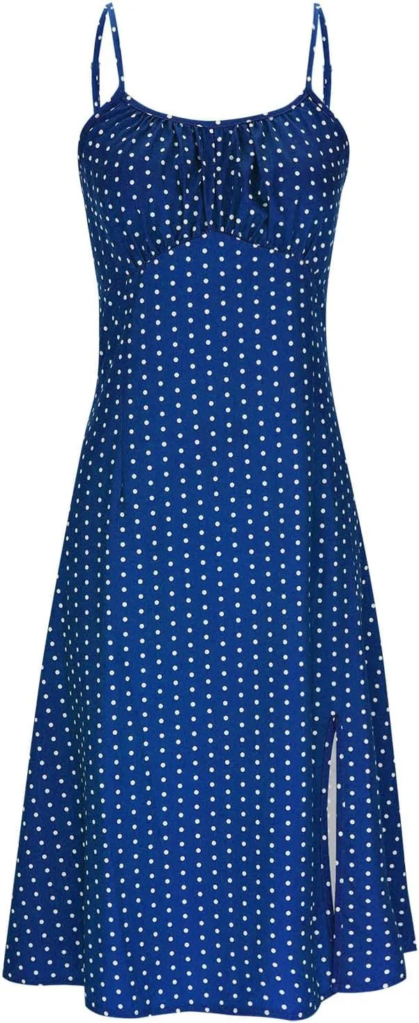 Polka Dot Dress for Women 2025 Summer Spaghetti Straps Split Dresses Sexy High Waist A Line Beach Midi Sundresses