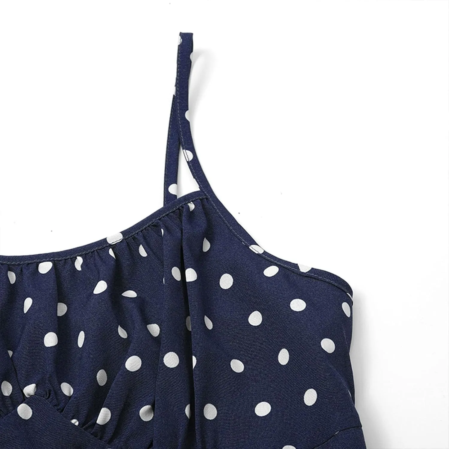 Polka Dot Dress for Women Spaghetti Strap Summer Midi Dresses Sexy Slim Fit Side Slit A Line Beach Vacation Sundress