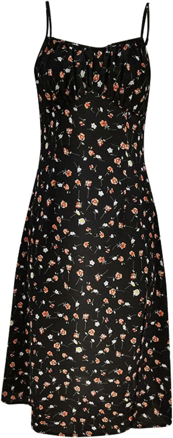 Polka Dot Sundresses Spaghetti Strap Summer Dresses Slim Fit Side Slit Sexy A Line Beach Midi Dress