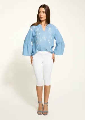 Pull-On Pedal Pusher Denim, White