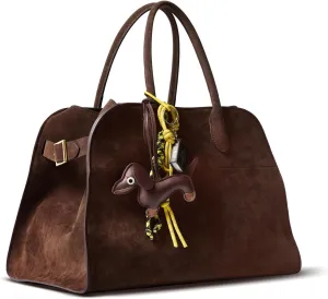 Purely Hand-Sewn Luxury Suede Leather Tote Bag, HOBO bag, Purse for women,Spacious Travel Handbag for Women, Dark Brownwith a Mini Cute Dog bag accsssory