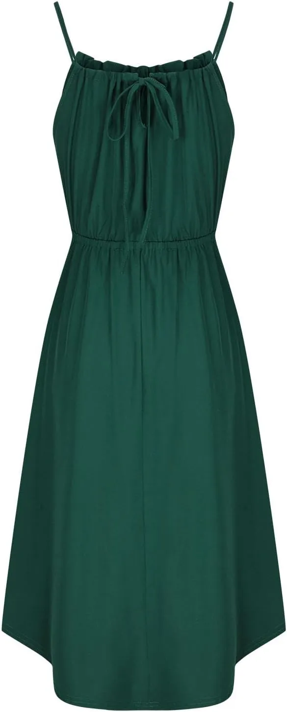 Qeaghou Women's Summer Sundress Sexy Sleeveless Halter Neck Boho Dress Cute Polka Dot High Side Ruffle Midi Dresses 2024