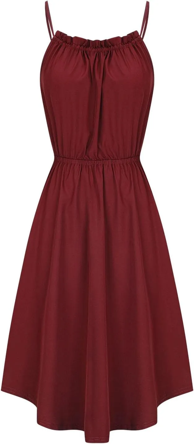 Qeaghou Women's Summer Sundress Sexy Sleeveless Halter Neck Boho Dress Cute Polka Dot High Side Ruffle Midi Dresses 2024