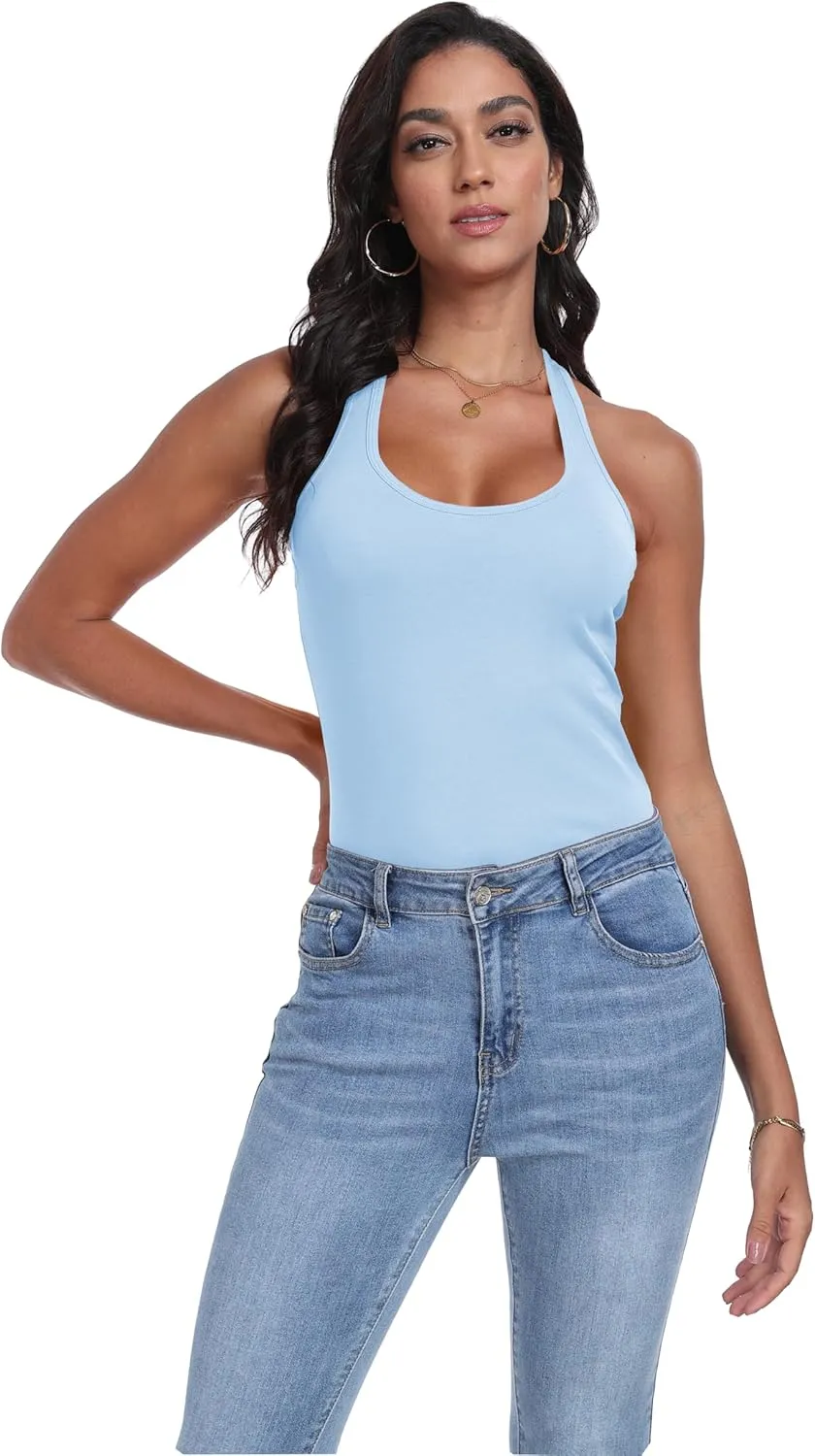 Racerback Tank Tops for Women Cotton Long Camisoles Gym Workout Undershirt Yoga 3 Packs