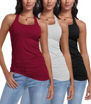 Racerback Tank Tops for Women Cotton Long Camisoles Gym Workout Undershirt Yoga 3 Packs