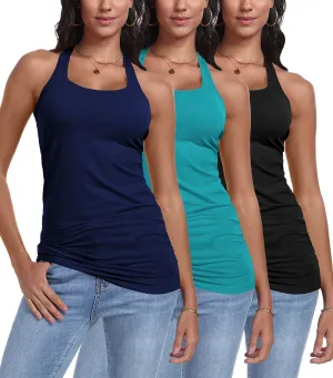 Racerback Tank Tops for Women Cotton Long Camisoles Gym Workout Undershirt Yoga 3 Packs
