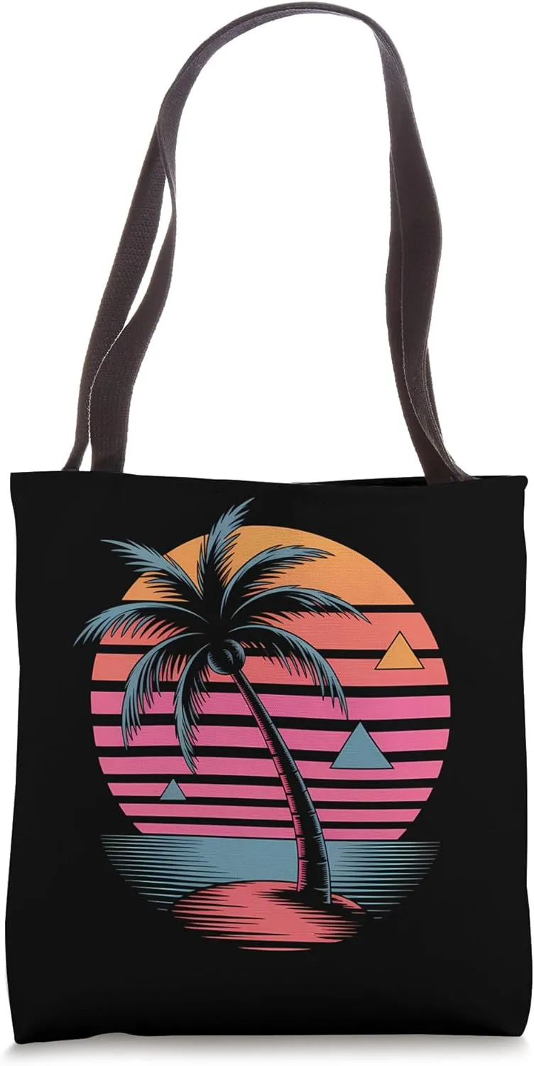 Retro Palm Beach Summer Fun Time Vacation Vibes Tote Bag