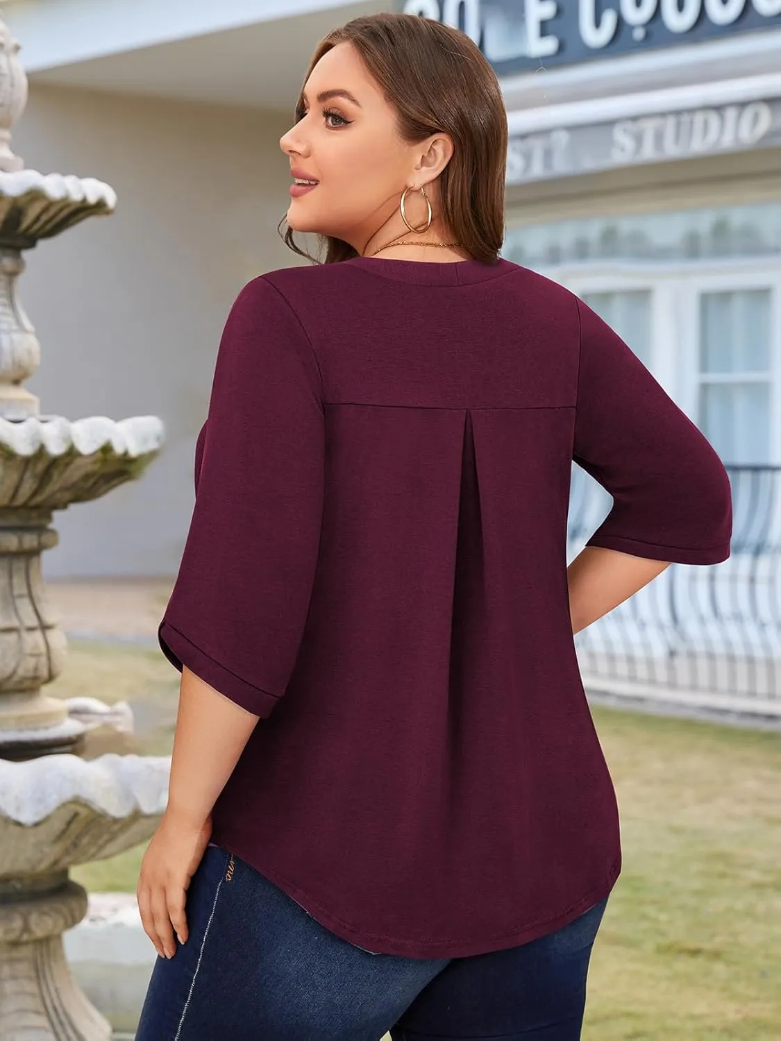 Siddhe Plus Size Tops for Women 3/4 Sleeve Shirts V Neck Blouses Tunic Top Spring Summer 2025