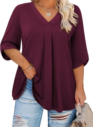 Siddhe Plus Size Tops for Women 3/4 Sleeve Shirts V Neck Blouses Tunic Top Spring Summer 2025