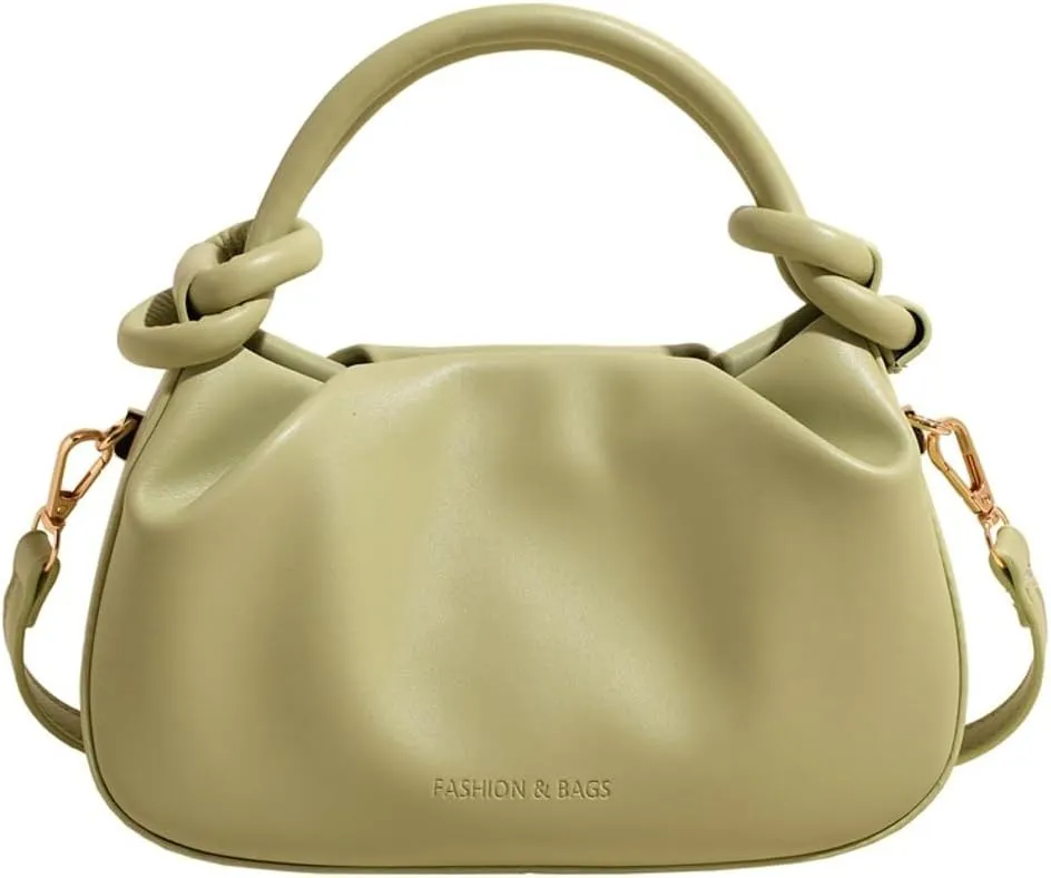 Simple Bucket Bags for Women Trendy Pleated Shoulder Bag PU Vegan Leather Material Top-Handle Bag for Daily Life