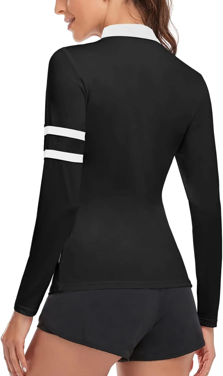 Soneven Women's Long Sleeve Golf Polo Shirts Moisture Wicking Quick Dry Half-Zip Pullover Athletic Workout Striped Tops