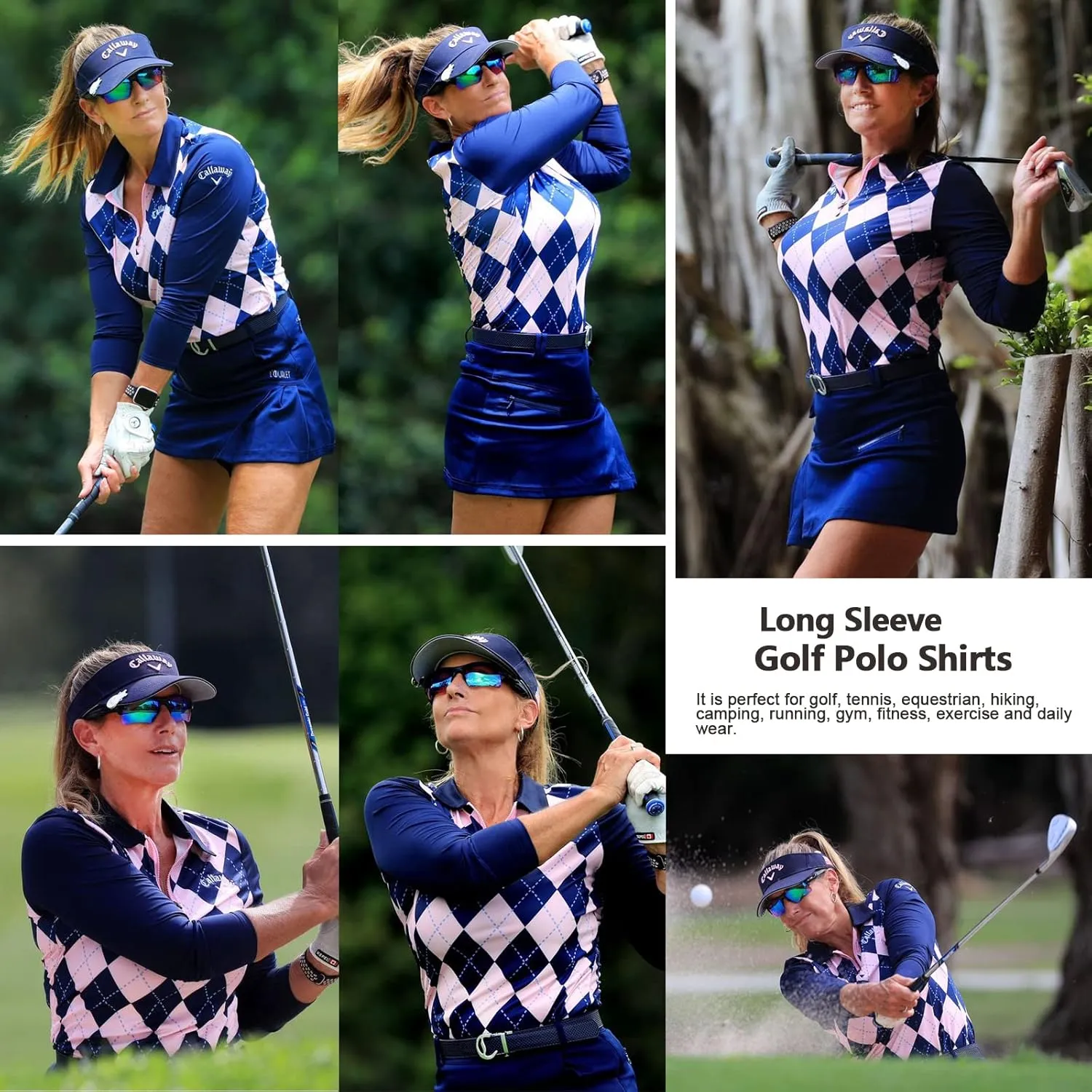 Soneven Women's Long Sleeve Golf Polo Shirts Moisture Wicking Quick Dry Half-Zip Pullover Athletic Workout Striped Tops